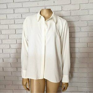Zara NWT Pearl Lapel Crepe Shirt – Size L | Elegant Statement Blouse